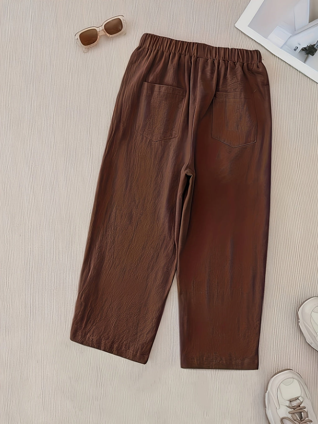 Women's Capri Pants Elastic Waist Button Decoration Casual All-Season Comfort Pants with Pockets Black Olive Green Navy Coffee Off-White S M L XL XXL