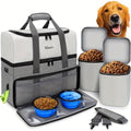 Dog Travel Bag with 2 Extra-Large Food Containers & 2 Collapsible Bowls – Dual-Layer Multi-Pocket Pet Organizer for Road Trips & Camping, Waste Bag Dispenser, Feeding Mat, All Dog Sizes, Gray
