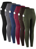 Women's High Waist Leggings with Pockets 6 Pack Buttery Soft Tummy Control Yoga Pants Multicolor S-XXL