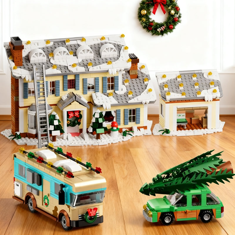 1958-Piece Christmas Holiday Snow House Building Set with Color Box, Challenging Assembly Brick Kit - Collectible Winter Village Home Decor Building Blocks, Perfect Christmas Birthday Gift for Adults & Teens