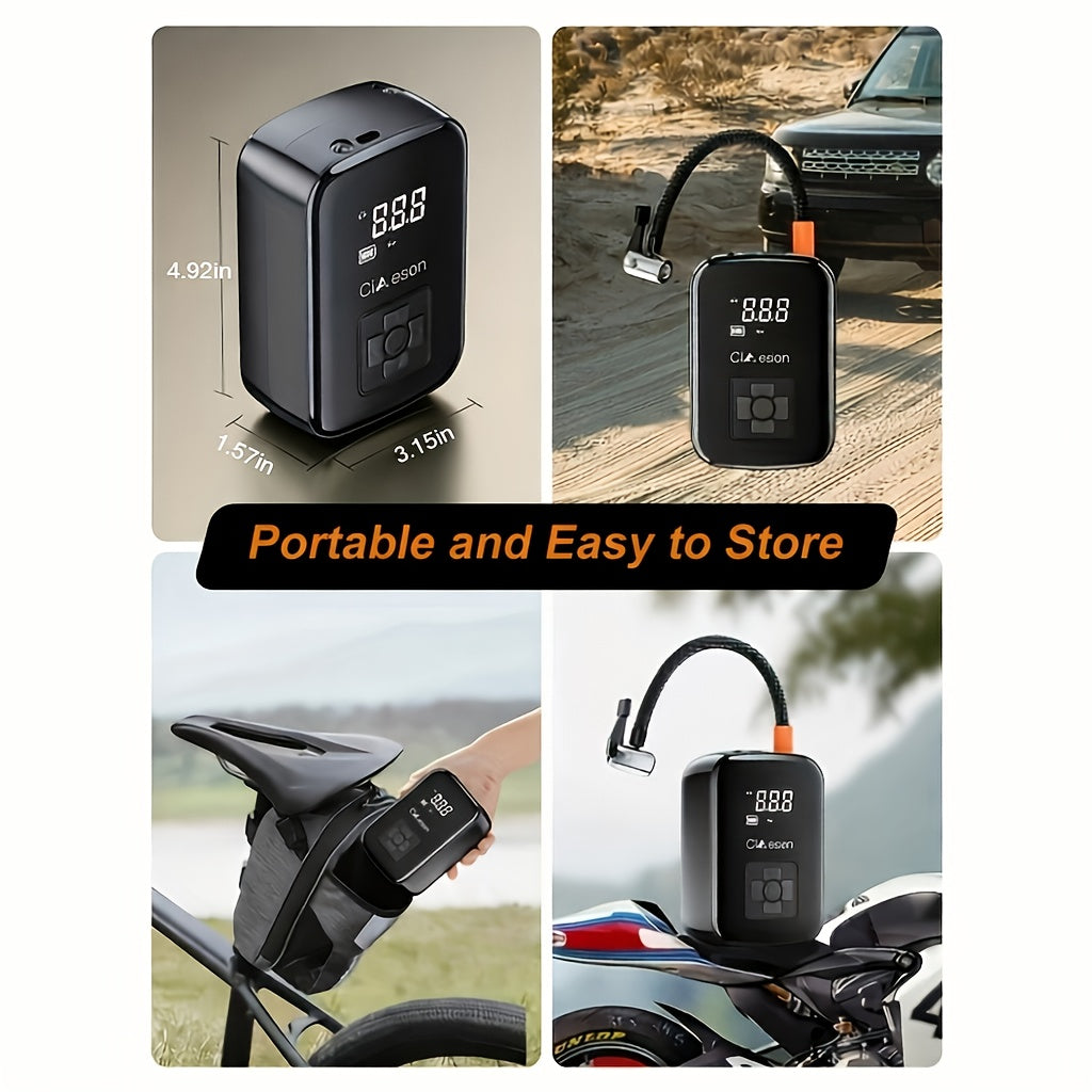 Portable Cordless Tire Inflator 150PSI Digital Display USB-C Rechargeable 4000mAh for Car Motorcycle Bike Ball