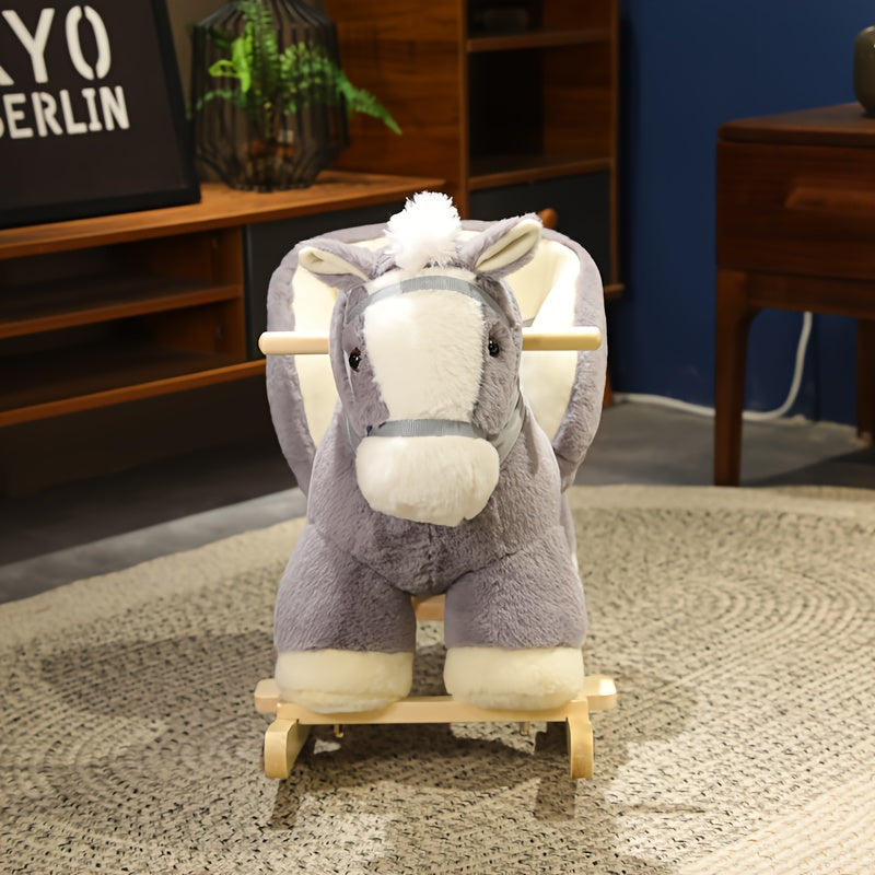 Rocking Horse for Infants and Toddlers - Indoor Outdoor Baby Ride On Toy, Grey Plush Design, Safe for Babies and Young Kids, Birthday and Holiday Gift