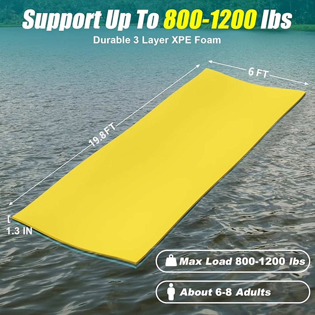 Floating Water Mat for Lake 11FT & 19.8FT – 3-Layer Tear-Resistant XPE Foam Lily Pad Float for Adults, Portable Rollup Water Floating Pad for Swimming, Relaxing & Water Recreation
