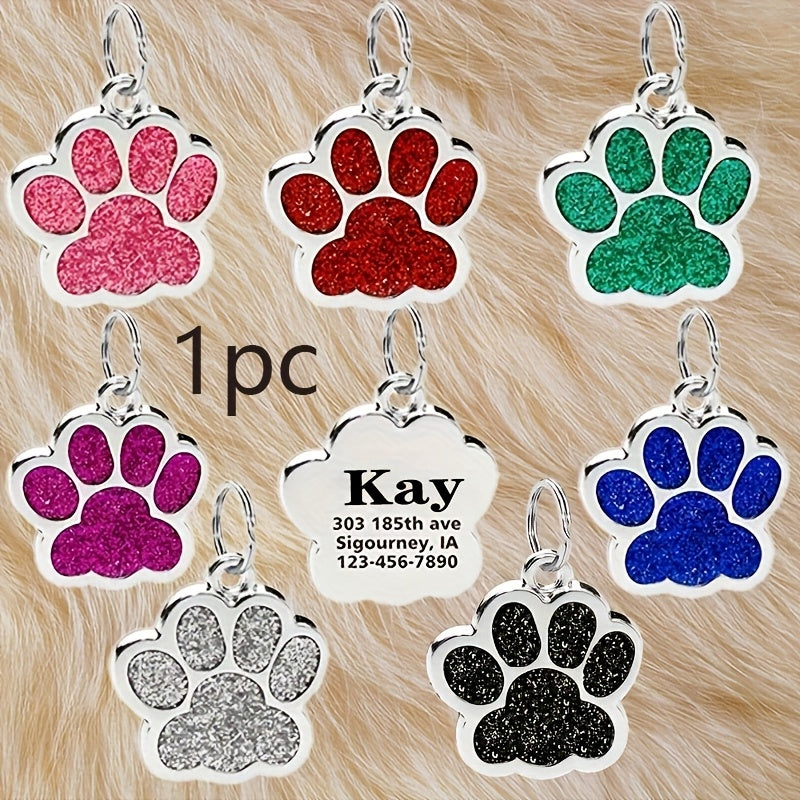 Custom Laser Engraved Dog Tag - Personalized Pet ID Plate with Cat Paw Design, Durable Fade-Resistant ID Tag for Dogs & Cats, 7 Color Options (Silver, Black, Purple, Pink, Red, Blue, Lake Blue)