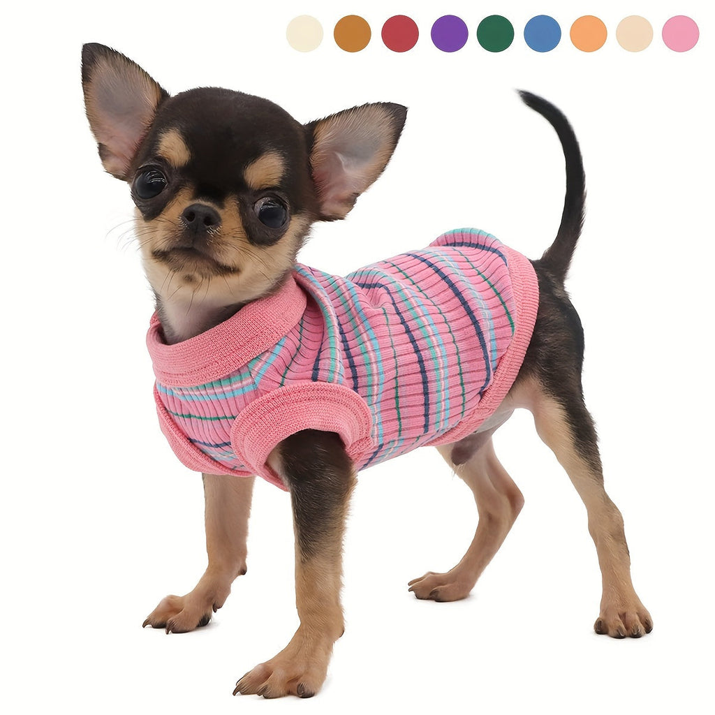 Soft Ribbed Striped Dog Tank Top Vest for Small Dogs - Lightweight Breathable Pullover Dog Shirt for XS to XXL Breeds, Cute Dog Clothes in 11 Colors for Chihuahua Yorkie Pomeranian Daily Wear