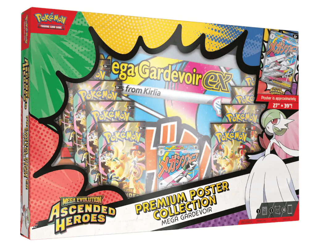 Pokemon TCG Mega Evolution Ascended Heroes Premium Poster Collection 10 Booster Packs Full Art Foil Promo Card Large Poster Mega Gardevoir ex Mega Lucario ex Gift for Collectors