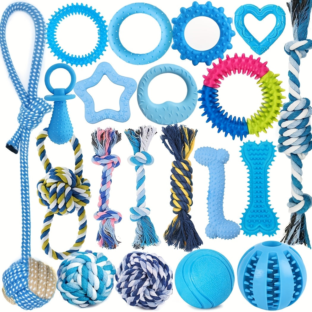 Dog Chew Toy Pack 5, 10 or 15 Pieces – Assorted Puppy Teething Toys with Rope Knots, Balls & Spiky Rings, Interactive Chewing & Entertainment Bundle for Small Dogs, Random Styles & Colors