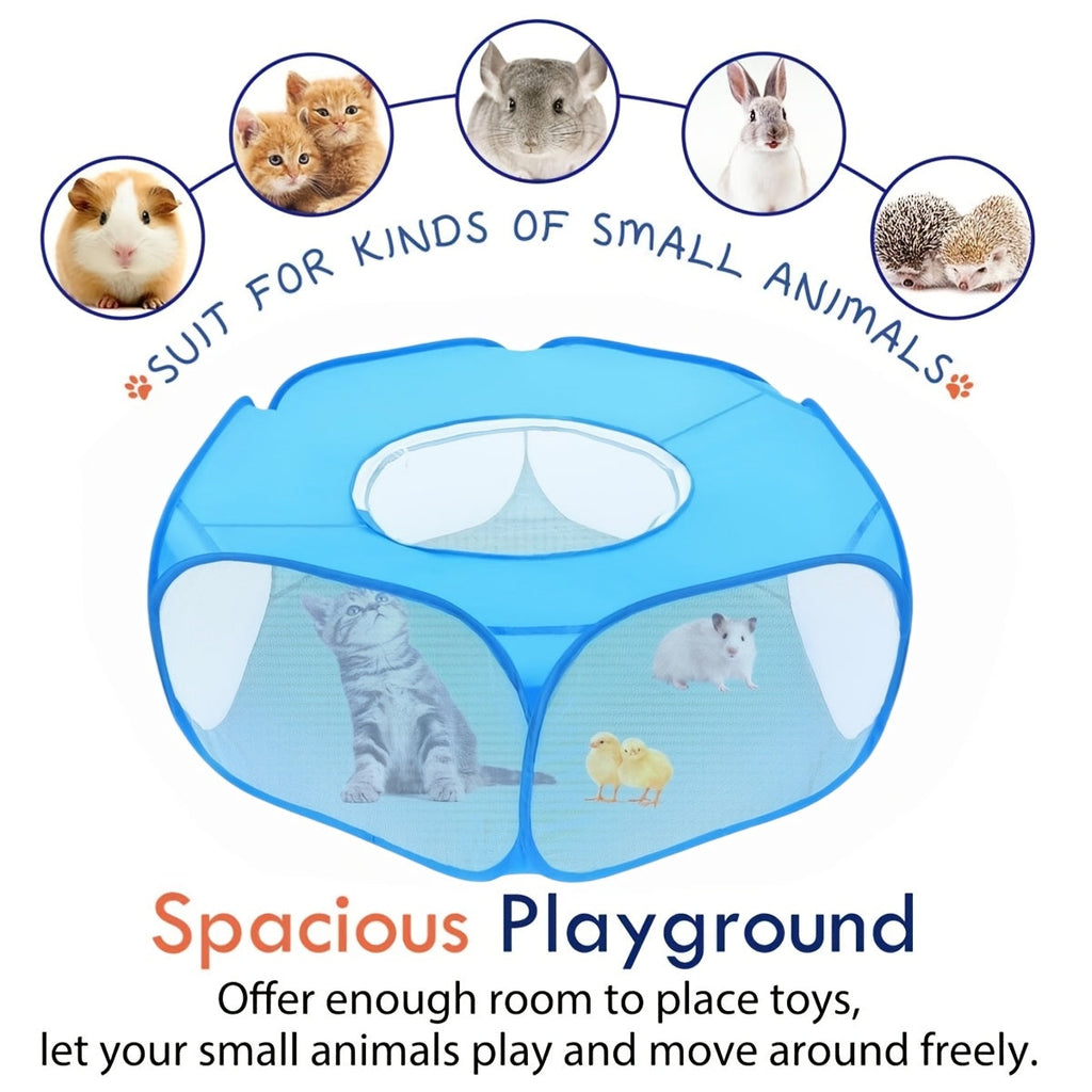 Portable Folding Small Pet Playpen Cage Tent with Top Cover, Breathable Indoor Outdoor Enclosure for Guinea Pigs, Rabbits, Hamsters, Hedgehogs, Cats & Puppies, Lightweight Collapsible Pet Fence