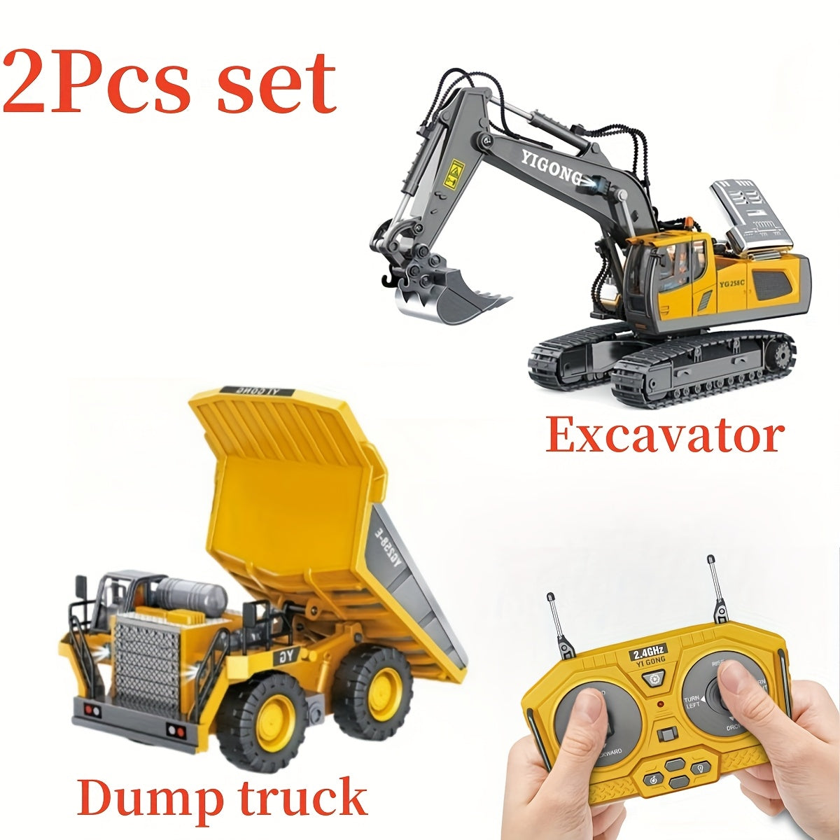 RC Construction Vehicle Set 2.4G 12-Channel Remote Control Excavator Dump Truck Bulldozer Loader Alloy Plastic Kids Toy Engineering Car STEM Gift Boys Birthday Christmas