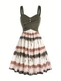 Tie Dye Print Dress Women Sleeveless Backless V-Neck Summer Casual Sundress Boho Colorful Mini Dress S-XXL Multiple Colors