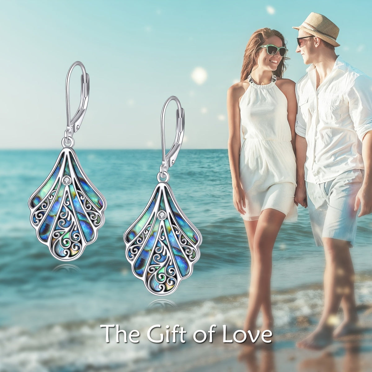 925 Sterling Silver Abalone Shell Drop Earrings for Women – Hollow Bohemian Dangle Earrings, Hypoallergenic Boho Jewelry, Perfect Gift for Her