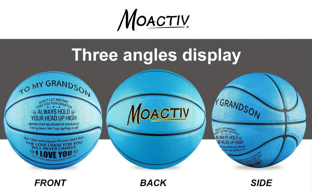 Engraved Basketball for Grandson & Son – Personalized Inspirational Size 7 Basketball with Pump, Motivational Gift for Birthday Christmas Anniversary, Blue Red Gold Black