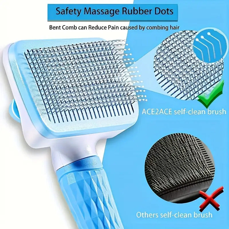 Self-Cleaning Pet Grooming Brush & Comb Set 2pcs – One-Click Hair Removal, Arc Needle De-Shedding Massage Tool for Cats and Dogs – Gentle Slicker Brush for Short Long Hair Pets