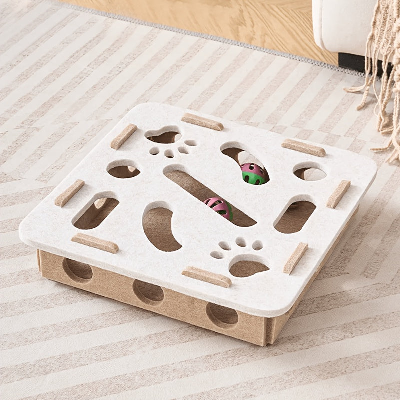 Felt Cat Treasure Hunt Maze Toy Tray - Interactive Ball Retrieval Educational Toy Box, No-Tool Assembly, Detachable Cover for Easy Cleaning, Scratch-Proof Thickened Felt, Upgraded Model, Green