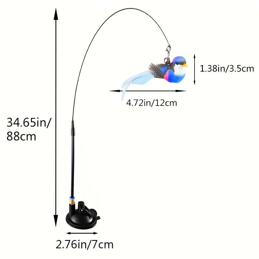 Cat Teaser Wand Toy with Simulation Bird & Suction Cup Base - Interactive Feather Bell Rod Set for Cats Kittens Hunting Exercise Solo Play No Battery Indoor Cat Toy Gift
