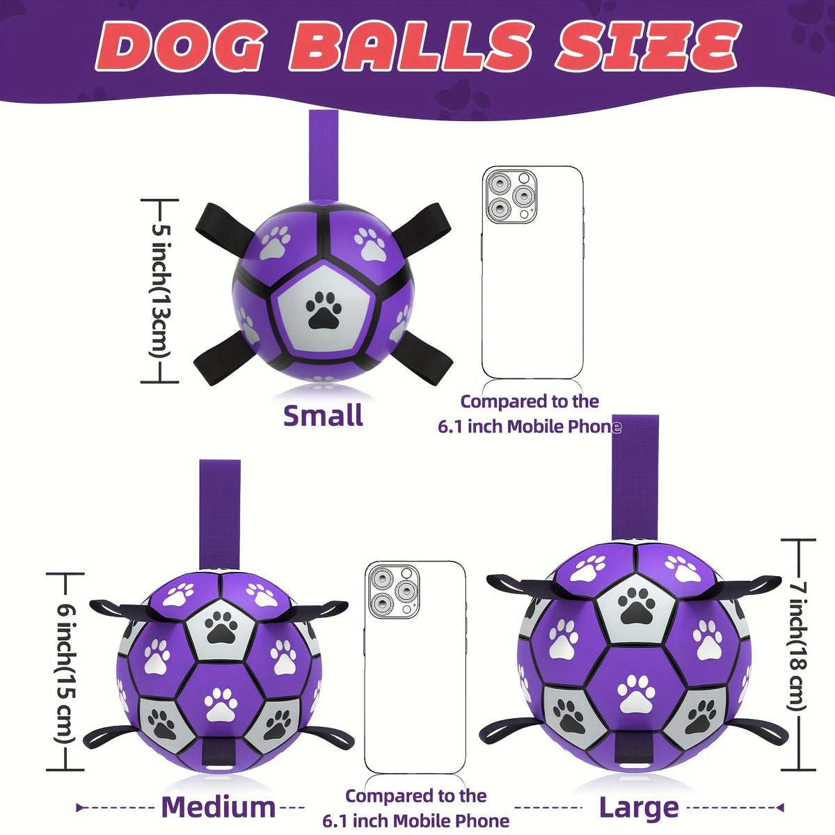 Dog Soccer Ball with Straps Interactive Training Toy - Durable Bouncy Fetch Ball Floats on Water, Indoor Outdoor Play for Small Medium Large Dogs, High-Energy Exercise Ball for All Breeds