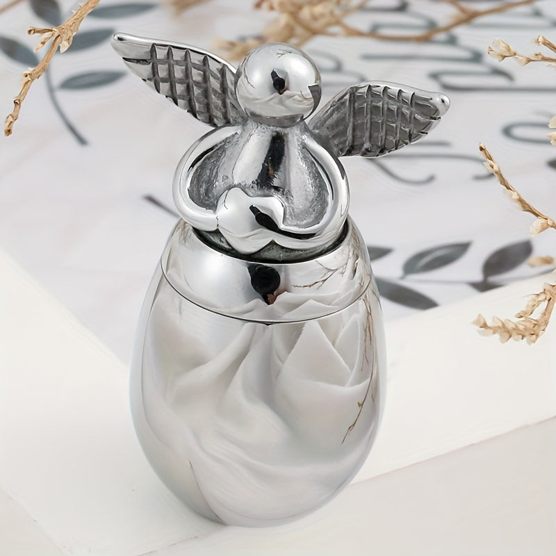 Small Keepsake Urn for Human Ashes – Mini Stainless Steel Angel Memorial Cremation Ash Jar, Sharing Urn for Loved Ones, Silver Finish