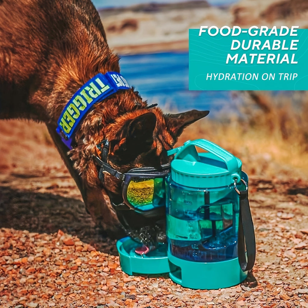 Dog Travel Water Bottle 77 oz with Retractable Bowl - 2-in-1 Portable 2.2L Large Capacity Leak-Proof Dispenser for Hiking, Camping, Beach & Car Trips, Wrist Strap & Carabiner Included, Lake Blue