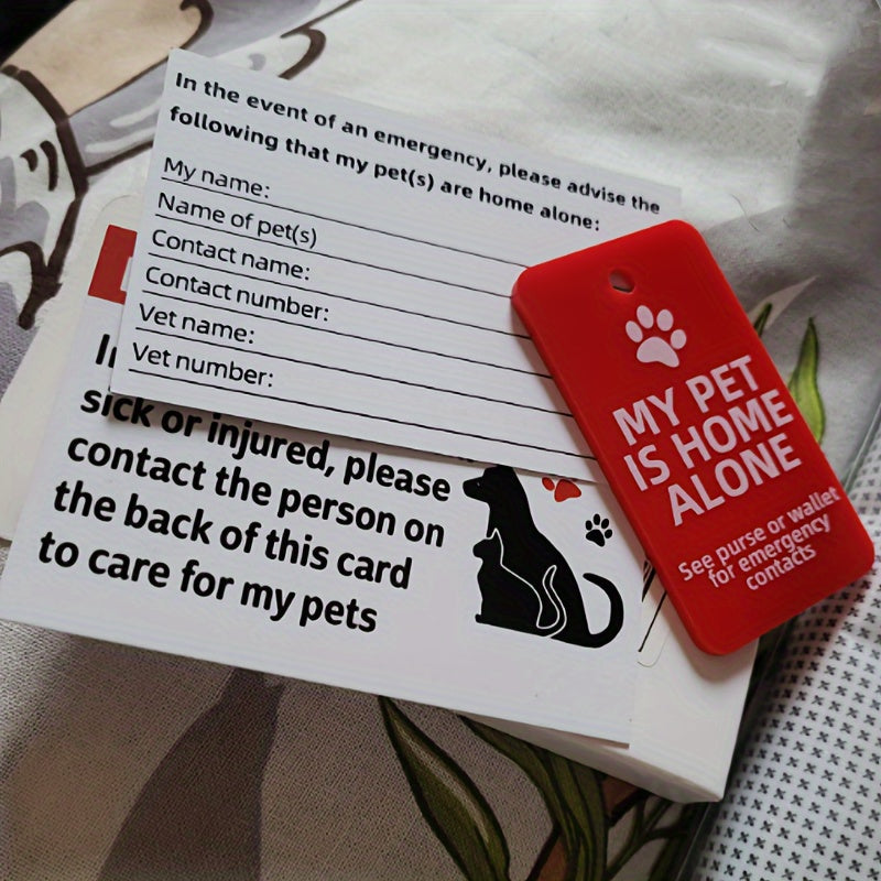 Pet Emergency Alert Card My Pet Is Home Alone Acrylic Keychain Set with Vet and Contact Fields Safety ID Card for Solo Pet Owners Elderly and Outdoor Enthusiasts