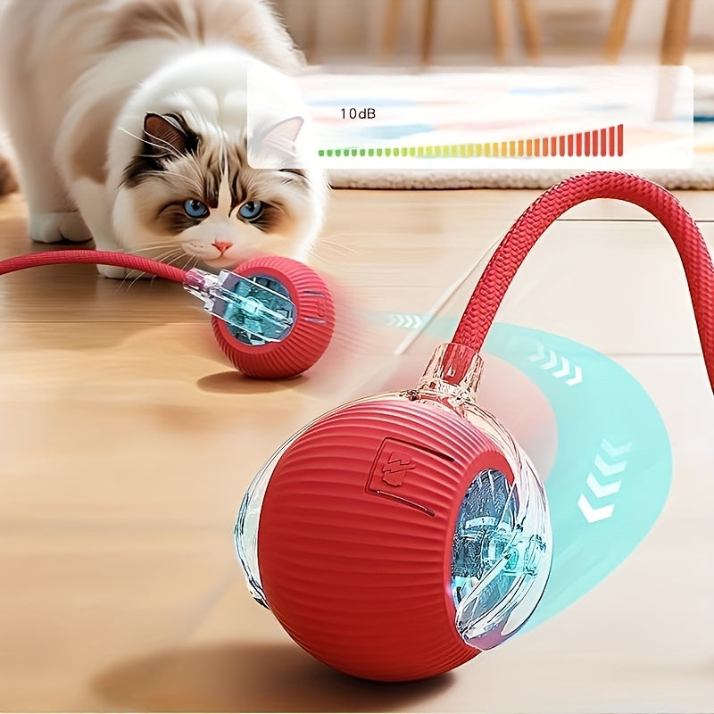 Interactive Cat Toy Ball with Tail Rope - Smart Auto Self-Rolling LED Light Teaser Ball, Automatic Electric Jumping Ball for Cats & Kittens, Pet Exercise Indoor Activity Toy