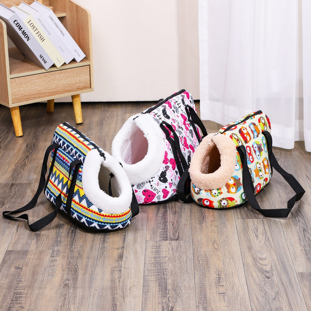 Cat Carrier Shoulder Bag Washable – Portable Zipper Pet Outing Bag for Small Medium Cats, Removable & Machine Washable, S (15.7x7in) & L (19.6x9in), Stripe Heart Owl Patterns, Plush & Regular Options