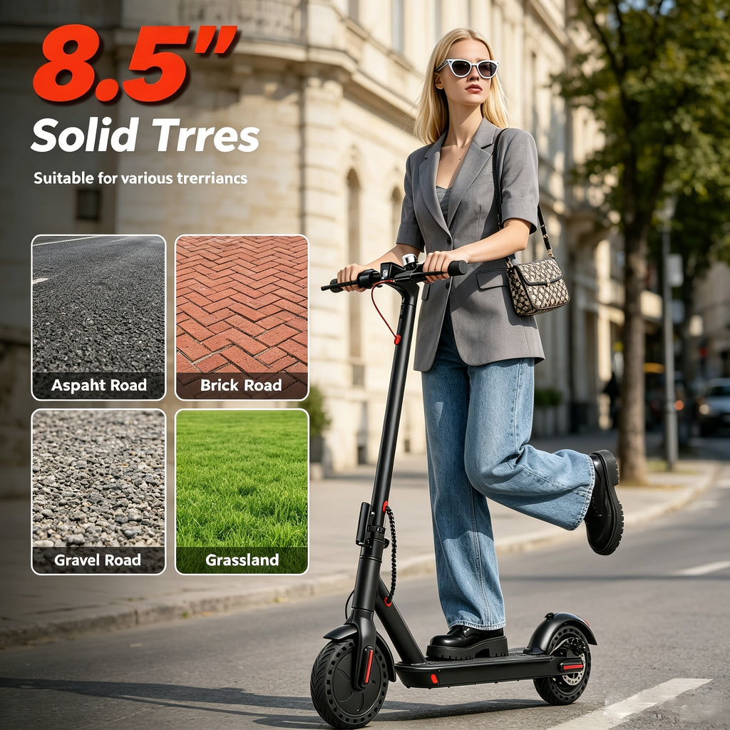 Folding Electric Scooter 8.5 Inch Tires 19 MPH Top Speed 18 Mile Range App Control Portable Commuter Scooter for Adults and Teenagers Daily Travel Gift Black