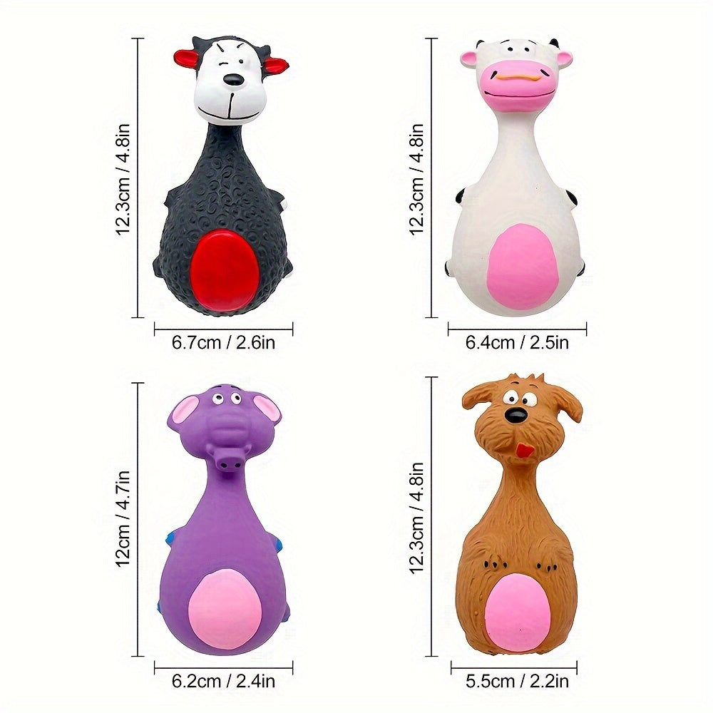 Dog Squeaky Toys 4-Pack Latex Cartoon Chew Toys – Big Belly Squeaker Molar Toys for Puppies & Active Dogs, Interactive Dental Care Play, Durable Fun Pet Accessories for Aggressive Chewers