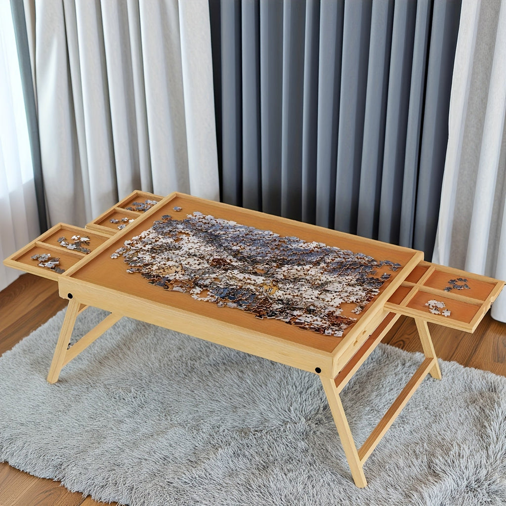 1000pcs Puzzle Table 2-in-1 Tilting Design with Stand Lid & 6 Drawers Ultralight Portable Puzzle Board for Adults Ergonomic Jigsaw Puzzle Accessory Gift for Puzzle Lovers – Natural & Grey
