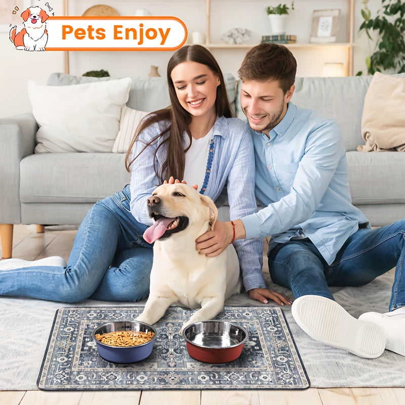 Pet Feeding Mat for Dogs & Cats - Waterproof Non-Slip Absorbent Food Bowl Mat 11.8x17.7 Inch, Washable Placemat for Messy Eaters, Splash-Resistant Easy Clean Dog & Cat Bowl Mat, Great Pet Owner Gift