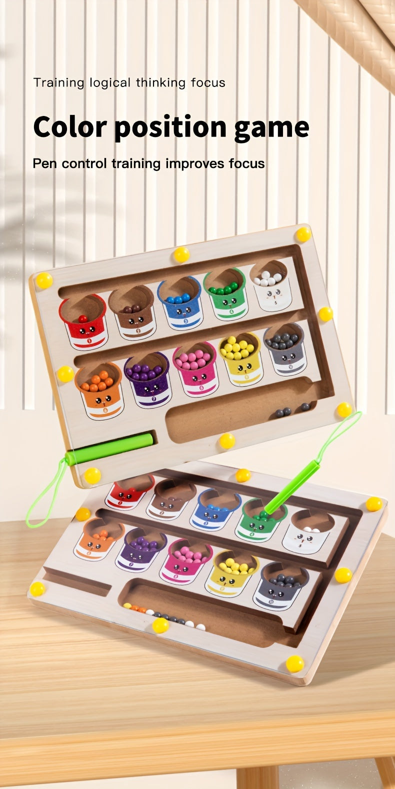 Wooden Color Bead Maze Puzzle for Toddlers Color Coded Bead Sorting Roll-On Activity Early Learning Educational Toy for Boys Girls Color Recognition Fine Motor Skills Development Birthday Gift Ages 1 2 3