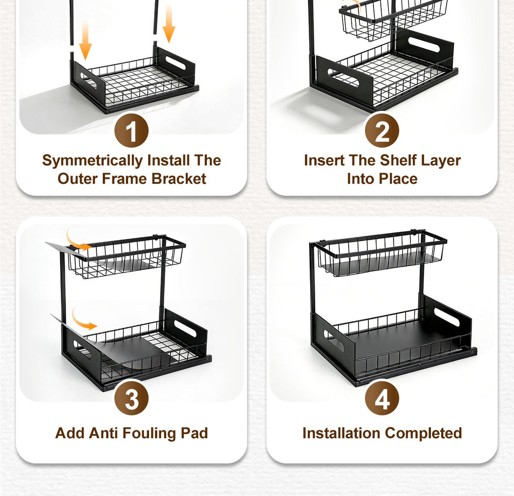 Pull Out Under Sink Organizer 2-Tier Slide-Out Cabinet Shelf, Kitchen Bathroom Utility Rack Storage Shelves, Sliding Cabinet Organizer for Under Sink Kitchen Bathroom Pantry – 1 or 2 Pack Options