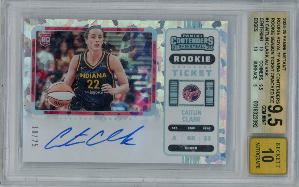 2024-25 Panini Instant Contenders WNBA Caitlin Clark #1 Cracked Ice Variation Auto 18/25 - BGS 9.5 / AUTO 10 Graded Slab | Ultra-Rare Rookie Autograph Investment Card