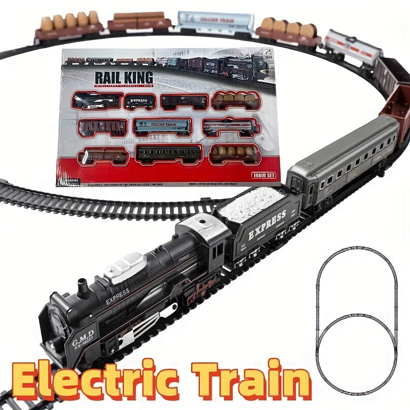 Electric Train Set for Kids - 19 Tracks 137.8 inch Expandable Layout, 10 Cars Electric Locomotive with Flashing Lights, Detachable Track | Classic Vintage Train Toy Gift for Boys Ages 3+ Christmas Birthday