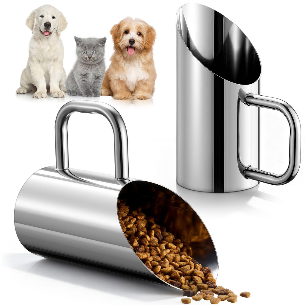 Stainless Steel Dog Food Scoop 2-Piece Set - 1.5oz & 12oz Durable Metal Pet Food Cup with Ergonomic No-Slip Grip Handle, Rust-Resistant Easy-Clean Dog & Cat Food Measuring Scoop for Kibble & Feed Buckets