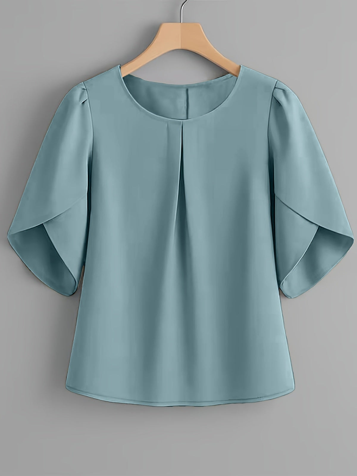 Women's Chest Pleated Ruffle Cuff Short Sleeve Blouse – Elegant Semi-Sheer 100% Polyester Woven Crew Neck Split Sleeve Fashion Shirt