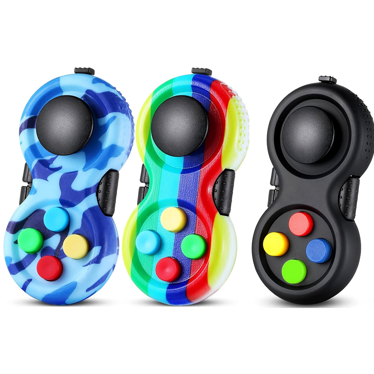 Fidget Pad Toy 3-Pack - Retro Handheld Controller with 8 Fidget Functions, Stress Relief Anxiety Toy for Kids Adults and Teens, ADHD Sensory Tool, Screen-Free Activity, Multiple Color Options