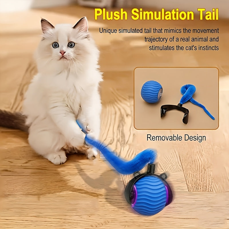 Automatic Moving Ball Cat Toy 360 Rolling Interactive Indoor Cat Toy with Tail Dual Speed Adjustment Boredom Buster for Indoor Cats Blue Orange