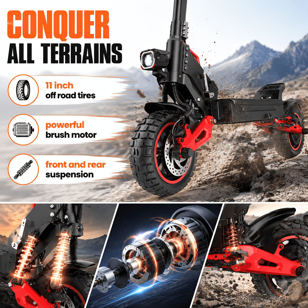 J15MAX 1600W All-Terrain Electric Scooter with Removable Seat, 11-Inch Off-Road Tires, Full Suspension, Foldable Frame, Double Disc Brakes, LCD Display - City & Off-Road Adult E-Scooter
