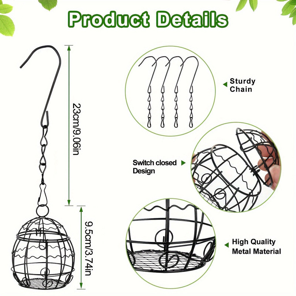 4-Pack Hanging Bird Feeders for Outdoors, Wild Bird Feeder Stations with Hooks, Balcony & Garden Bird Feeding Set, Durable Hanging Bird Feeder Stand for Small Birds, Hummingbirds & Songbirds