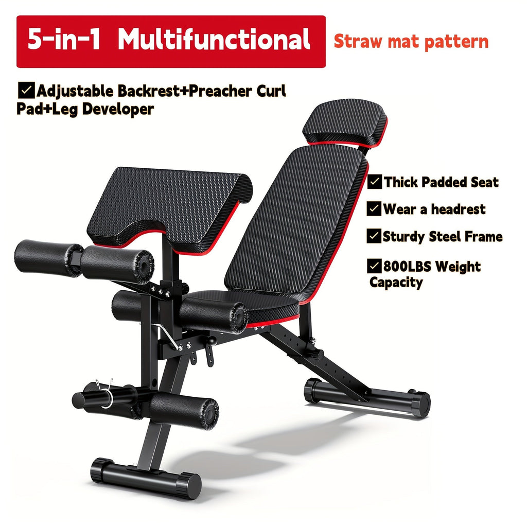 Foldable 6-in-1 Adjustable Weight Bench for Home Gym – 770 LBS Capacity, Flat Incline Decline, Resistance Bands, Preacher Curl Pad & Leg Developer, Full Body Strength Training Equipment