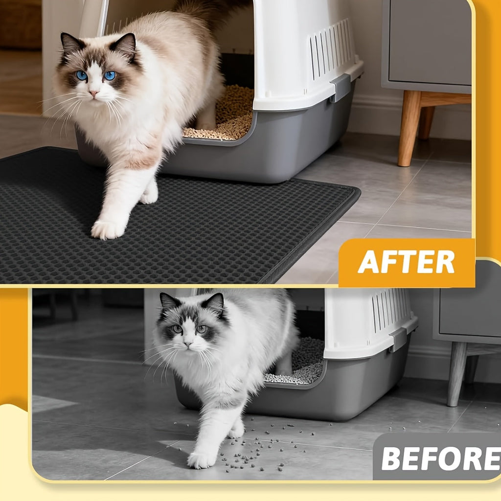 Double Layer Cat Litter Mat Anti-Leak Anti-Splash - Dual Layer Filtration Trapping Mat for Litter Box, Waterproof Non-Slip Cat Litter Trapper for Hardwood & Carpet, Easy to Clean, S/M/L Sizes Available