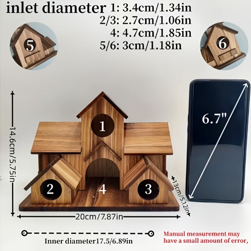 Rustic Wooden Birdhouse for Outdoor Garden - Villa-Style Multi-Level Multi-Compartment Hanging Bird Feeder & Nesting House - DIY Paintable Yard Decor to Attract Wild Birds - Primary/Wood Color