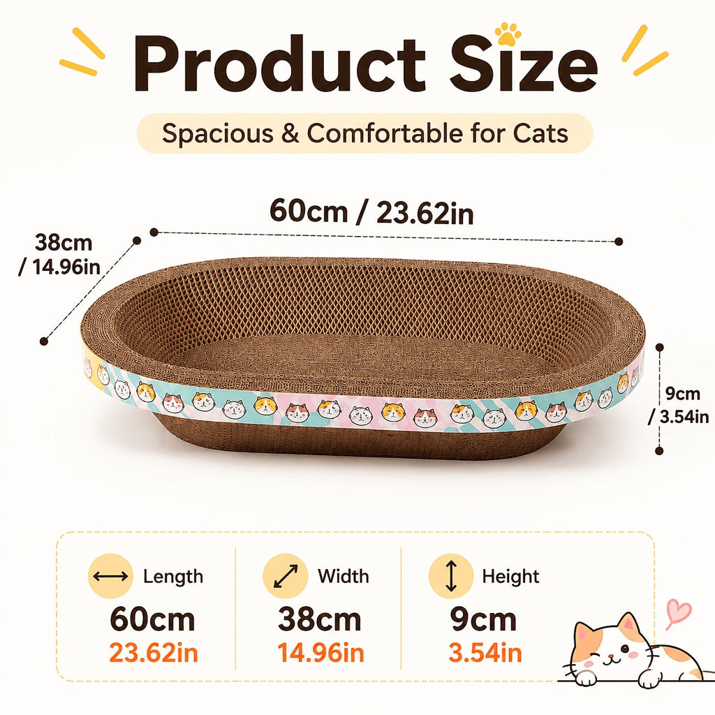 Large Oval Cat Scratcher with Spacious Sitting Area - Durable Scratch, Nap & Play Pad for Small Medium Large Cats & Multi-Cat Families, Satisfies Natural Scratching Instinct, Everyday Use, Pink