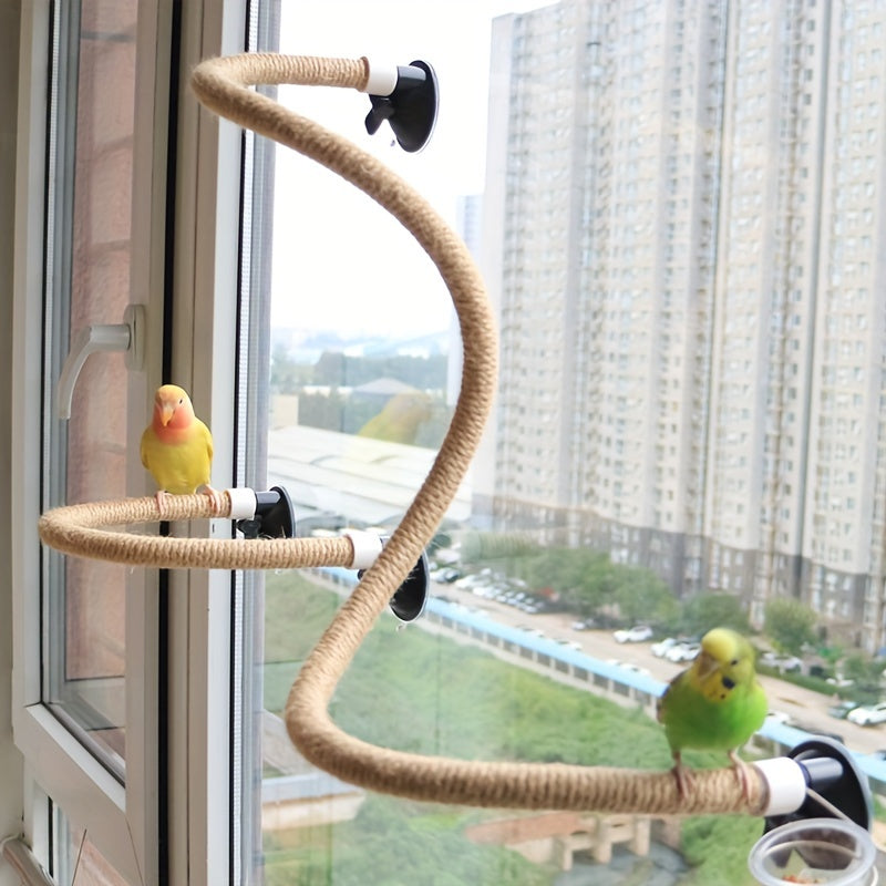 Flexible Rope Bird Perch with Suction Cup - Bendable Parrot Climbing Ladder Stand for Birdcage Window Glass Tile Wall Mirror - Multifunctional Cage Accessory for Parrots Cockatiels Conures Budgies