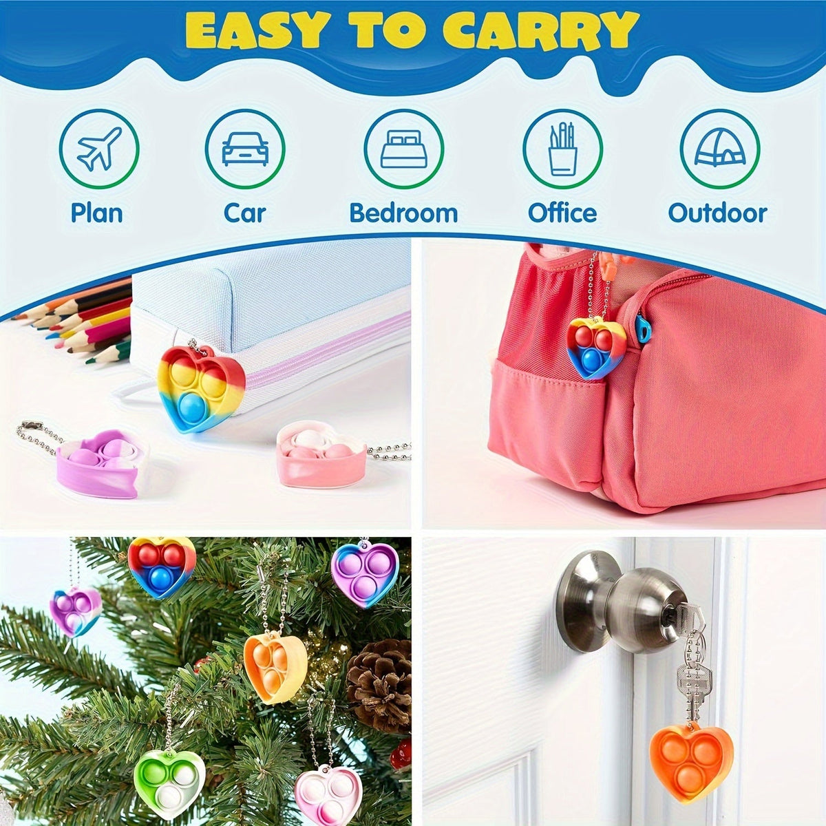 Bulk Sensory Fidget Keychain Party Favors for Kids - 24 / 50 / 90pcs Multicolor Keychains with Hanging Loop, Goodie Bag Fillers, Birthday Party Prizes, Classroom Rewards & Halloween Treat Bag Stuffers