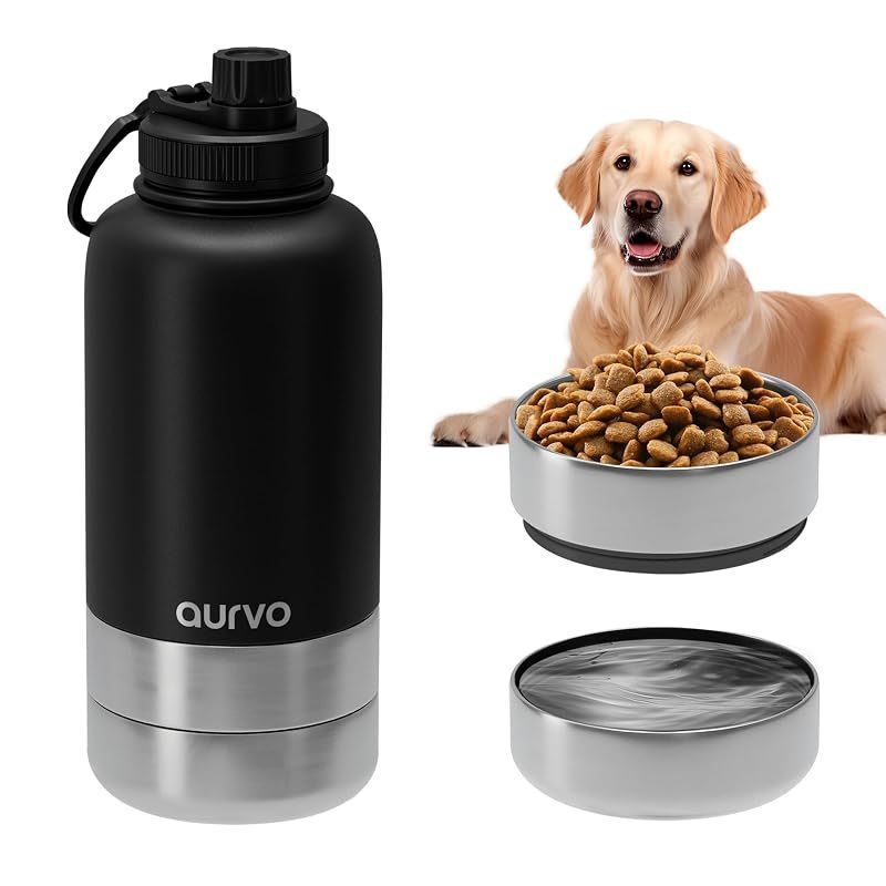 32oz Dog Water Bottle with Bowl - Leakproof Insulated Stainless Steel Portable Travel Pet Water Bottle for Hiking Camping Outdoor Walking - Dog Travel Water Dispenser