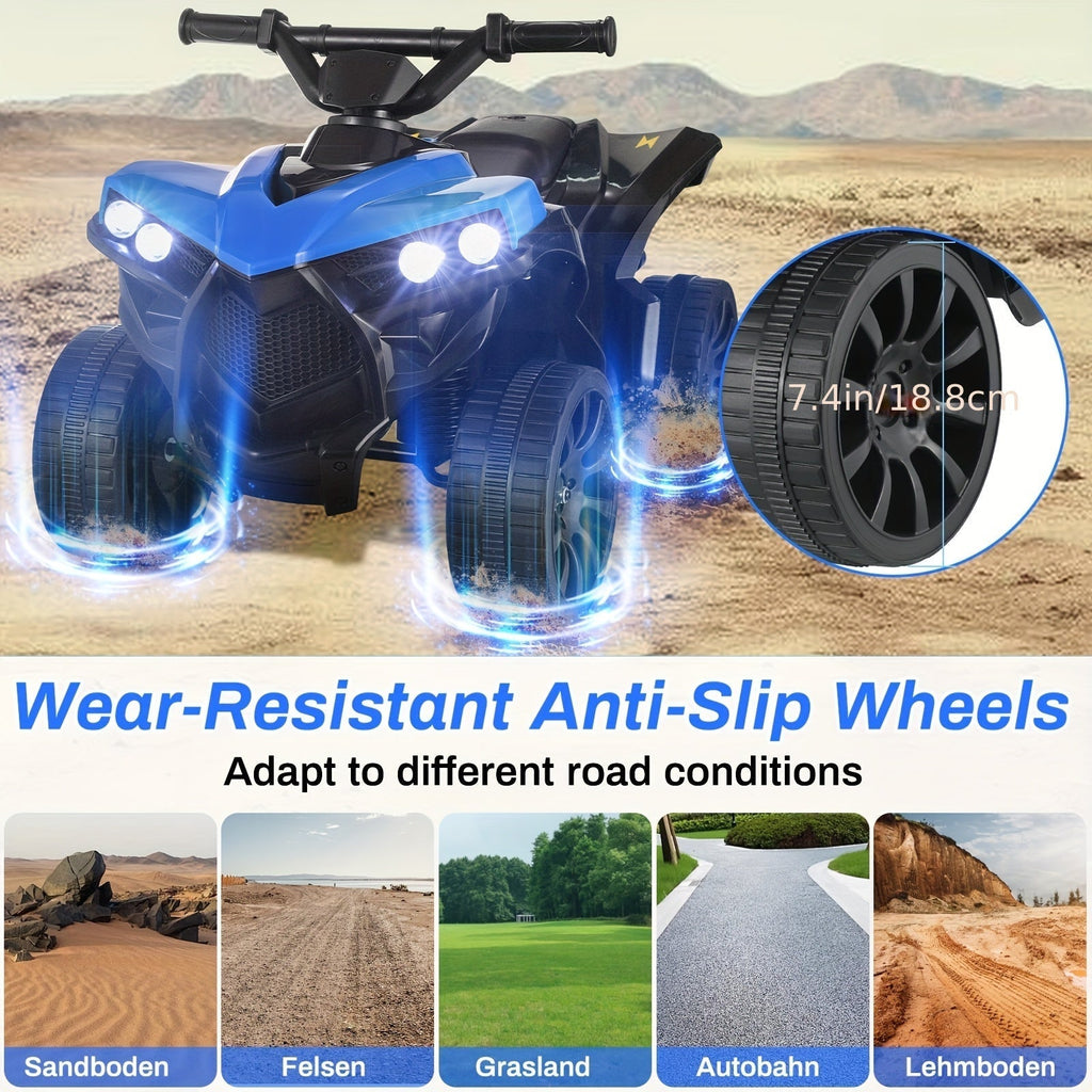 Kids Electric Quad ATV Ride-On Car with Headlights Pedal Accelerator All-Terrain Anti-Slip Tires 55 lbs Capacity 1.86 MPH Ride On Toy for Boys Girls Ages 3-6 Birthday Christmas Gift Blue Black Pink Red