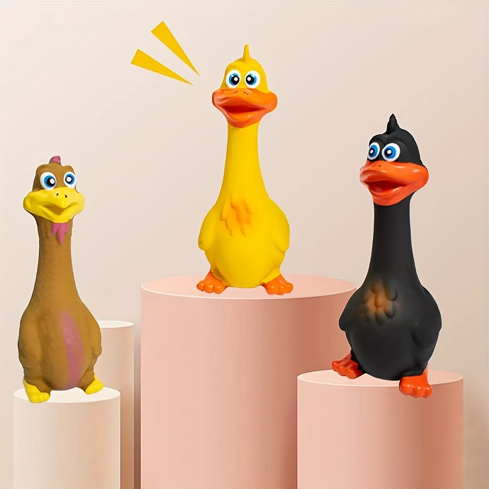 Squeaky Rubber Dog Chew Toy Chicken & Duck - Interactive Anti-Boredom Stress Relief Dental Chew for Dogs, Fun Squeaky Toy for Teeth Cleaning, 3-Piece Set or Singles