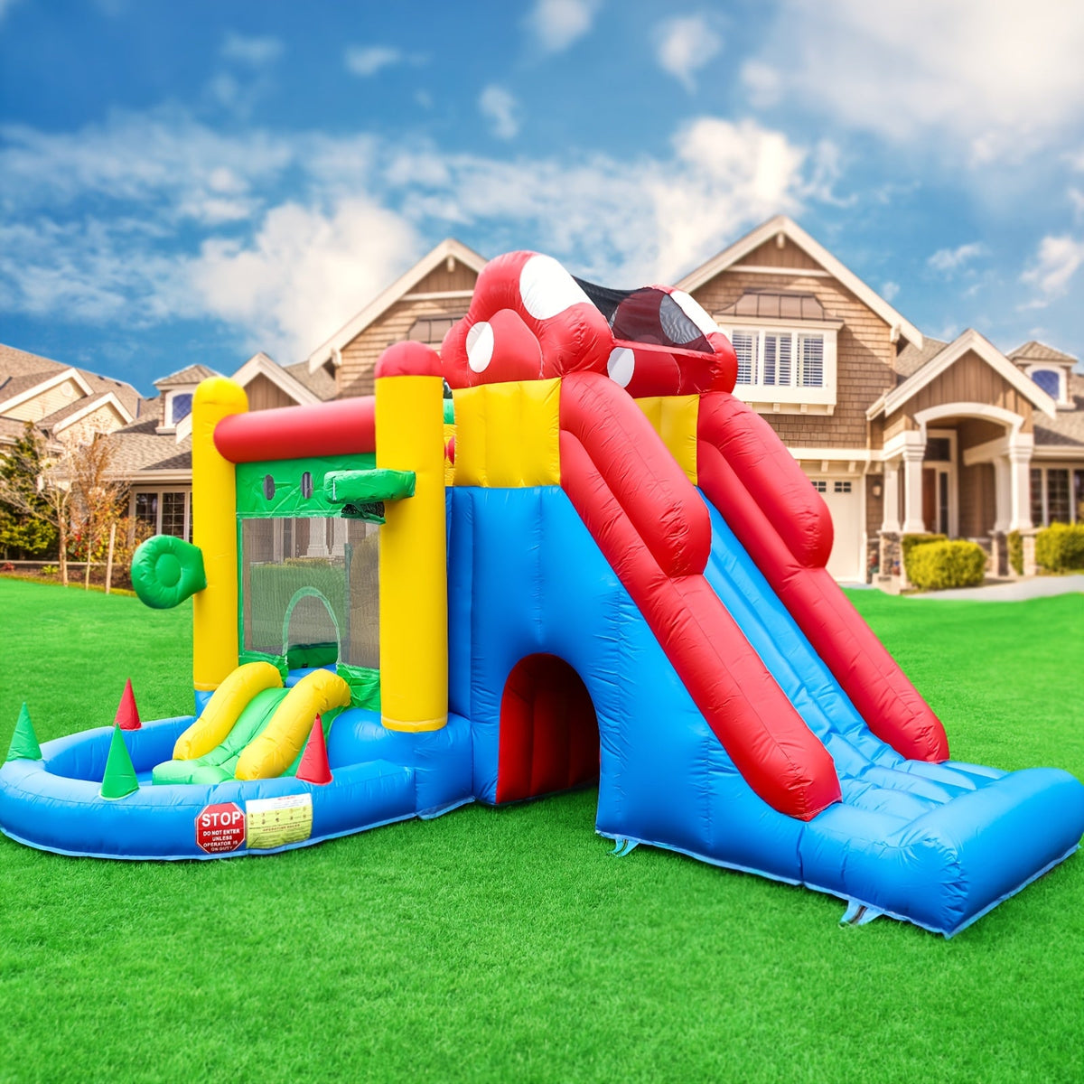 Commercial Grade Bounce House 17.7x14.5x9ft - 100% PVC Inflatable Bouncy Castle with Blower, 2 Slides, Ball Pit & Climbing Wall | Large Outdoor Bounce House for Kids Birthday Party, Backyard Events