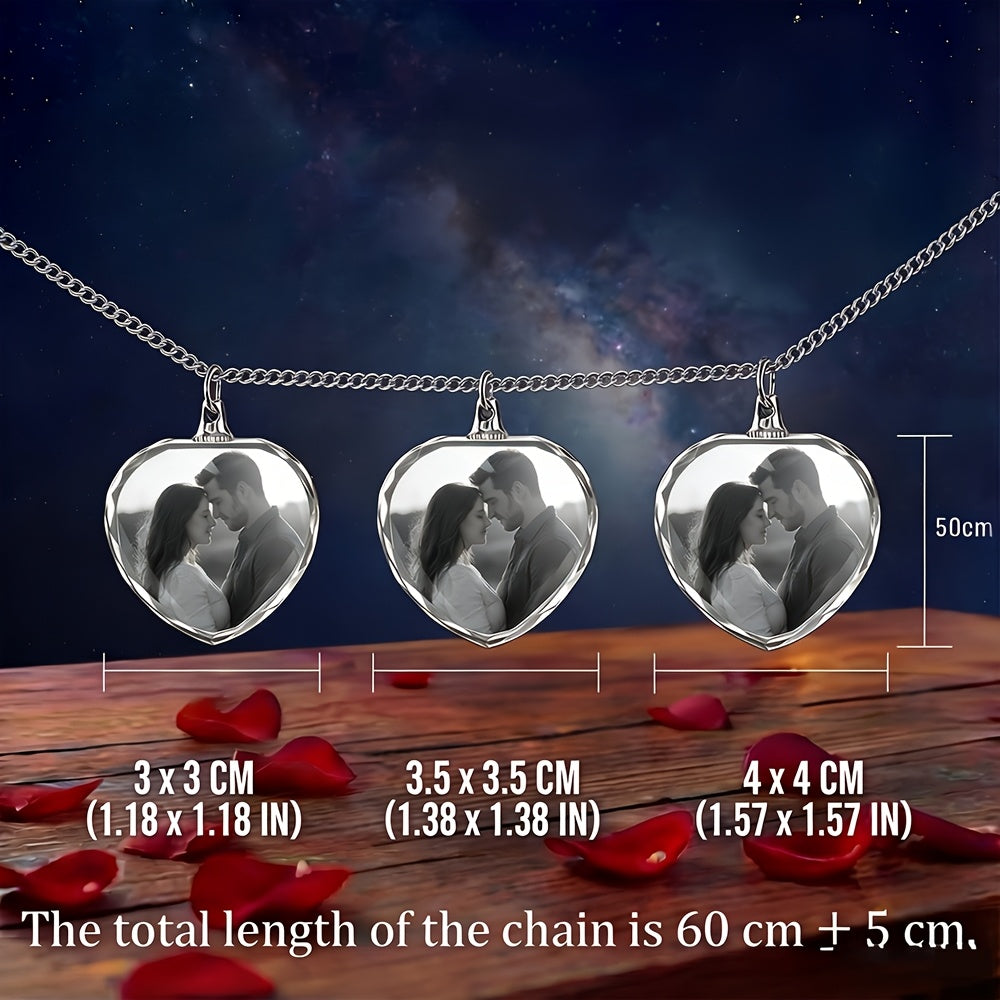 Custom Photo Engraved Crystal Pendant Necklace - Personalized Pet Memorial Keepsake Jewelry for Dog & Cat Lovers, Custom Text & Icon Engraving, Birthday Gift for Wife Mom Pet Owner, Pet Loss Remembrance